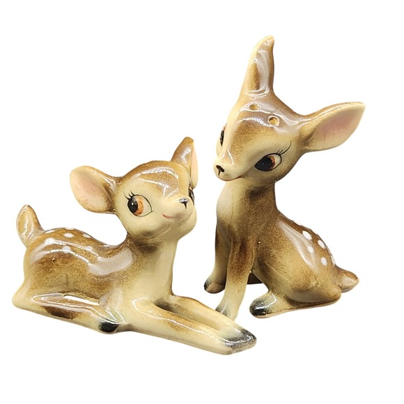 Other - Vintage Ceramic Fawn Deer Salt and Pepper Shakers Japan Cork Stoppers Wide Eyes